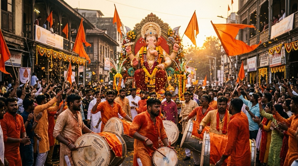 Ganesh Aagman and Shobha Yatra procession with Dhol Tasha