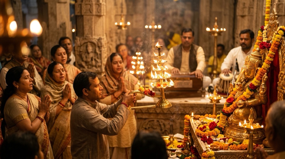 Evening Sandhya Aarti and Bhajans with harmonium and tabla